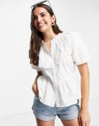 Influence Blouse With Puff Sleeves And Eyelet Collar In White