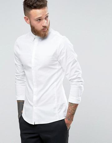 Hoxton Shirt Company Slim Smart Oxford Shirt With Stretch - White