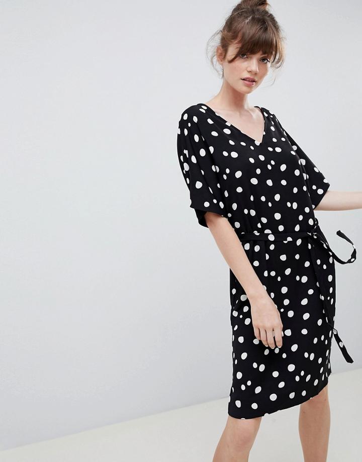 Ichi Spotty Shift Dress - Navy