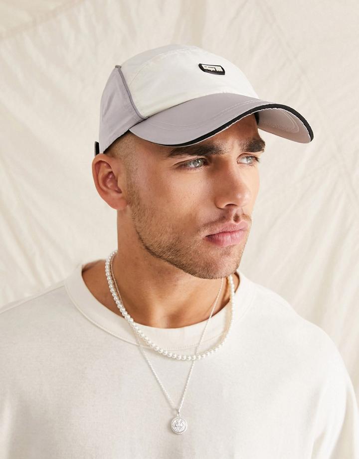 Asos Design 5 Panel Nylon Cap With Logo In White And Gray