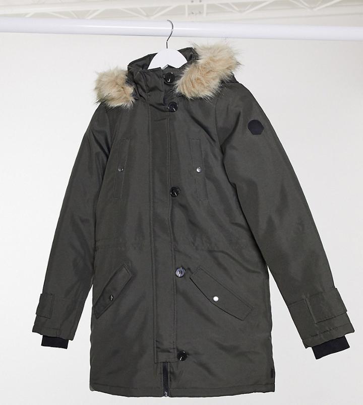 Vero Moda Tall Parka With Faux Fur Hood In Green