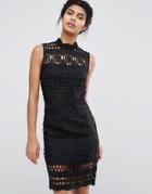 Love Triangle Midi Dress In Cutwork Lace - Black