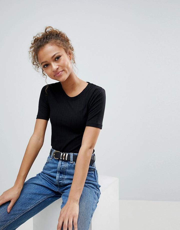 Brave Soul Valerie Rib T Shirt - Black