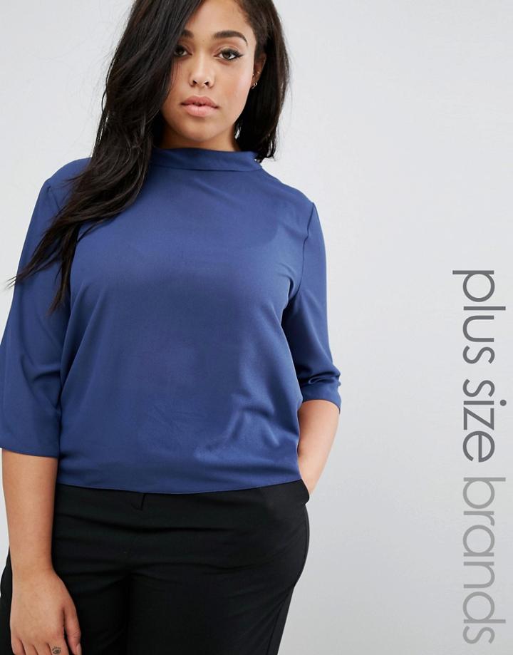 Elvi Plus Blouse With High Neck - Navy