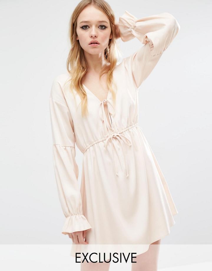 Reclaimed Vintage Boho Dress With Frill Sleeve - Nude