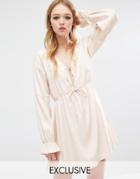 Reclaimed Vintage Boho Dress With Frill Sleeve - Nude