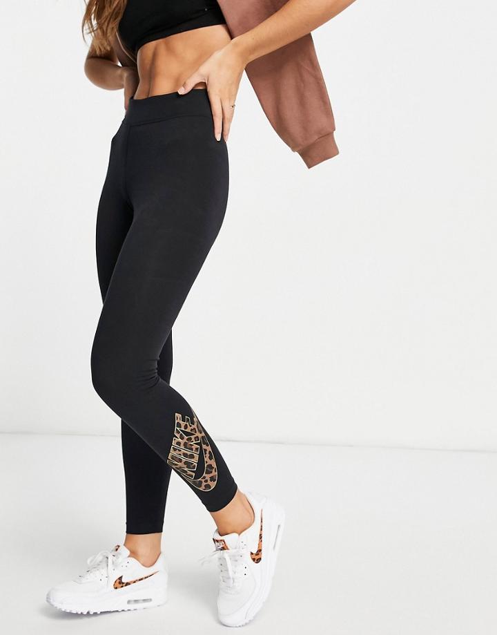 Nike Animal Print Logo Leggings In Black