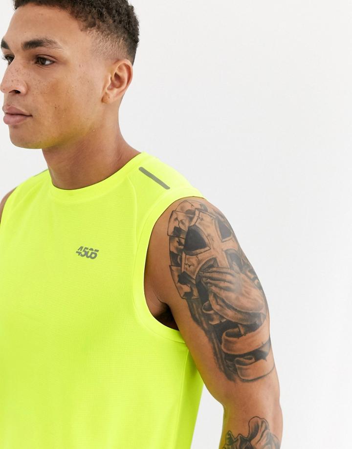 Asos 4505 Icon Running Sleeveless T-shirt With Step Hem And Mesh Panels-yellow