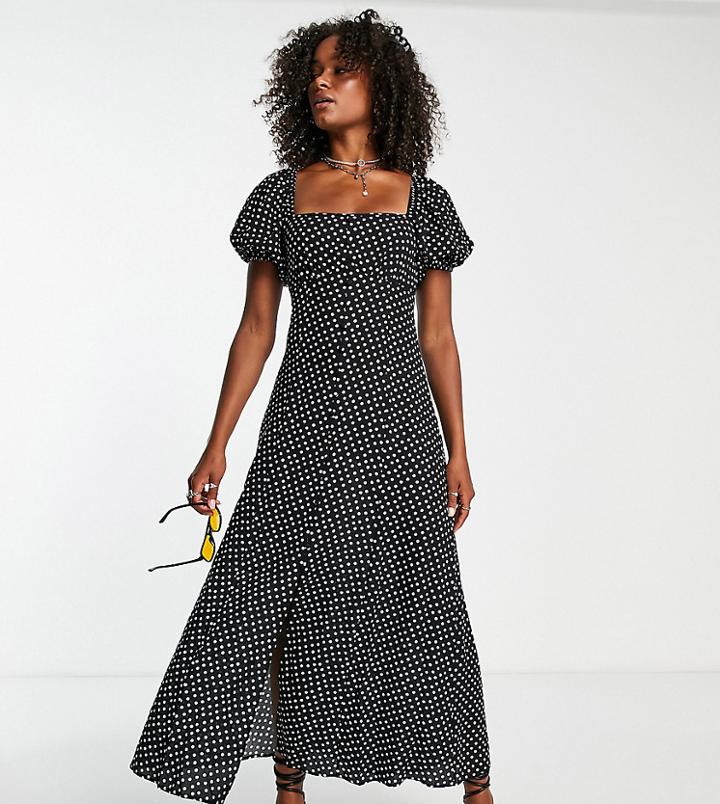 Asos Design Tall Cupped Button Up Midi Tea Dress In Polka Dot-pink