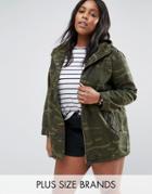Brave Soul Plus Camo Jacket With Embroidery - Green