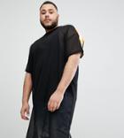 Asos Oversized Extreme Longline T-shirt In Mesh With Sleeve Taping - Black