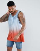 Asos Design Oversized Longline Tank In Drape Fabric With Ombre Dip Dye - Blue