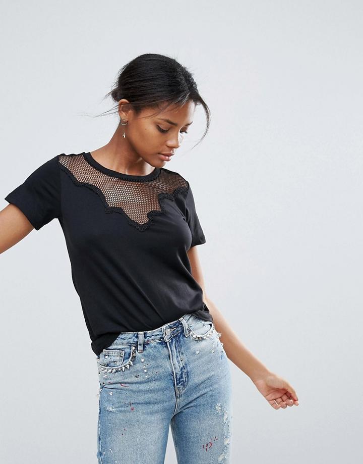 New Look Mesh Yoke T-shirt - Black