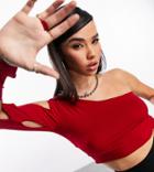 Asyou Cut Out One Sleeve Top In Red