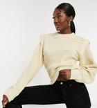 Asos Design Tall Sweater In Mixed Rib With Shoulder Detail In Beige-white
