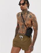 Asos Design Swim Shorts In Fossil Super Short Length - Brown