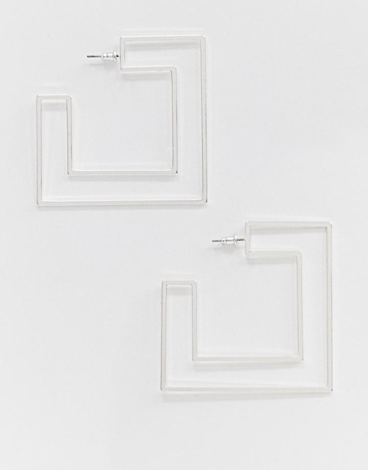 Asos Design Hoop Earrings In Square Shape In Silver - Silver