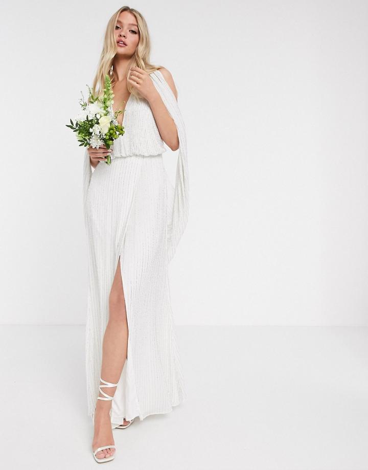 Asos Edition Samantha Beaded Wedding Dress With Drape Sleeves-white