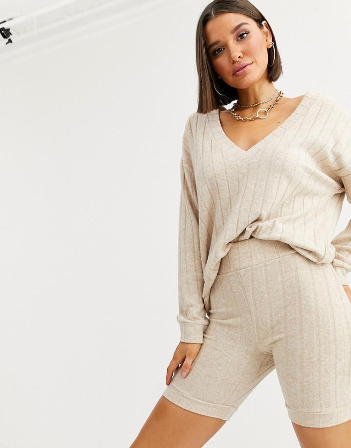 Asos Design Lounge Chunky Rib Plunge Sweater And Legging Short