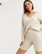 Asos Design Lounge Chunky Rib Plunge Sweater And Legging Short