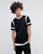 Asos Super Longline T-shirt With Monochrome Cut And Sew Detail And Contrast Hem - Black