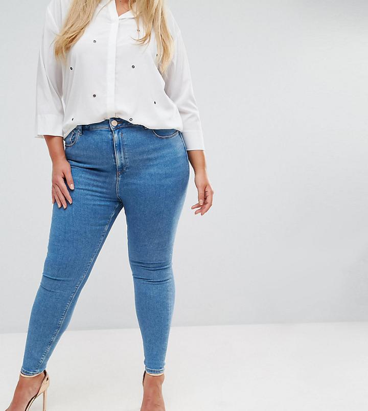 Asos Design Curve Ridley High Waist Skinny Jeans In Light Wash - Blue
