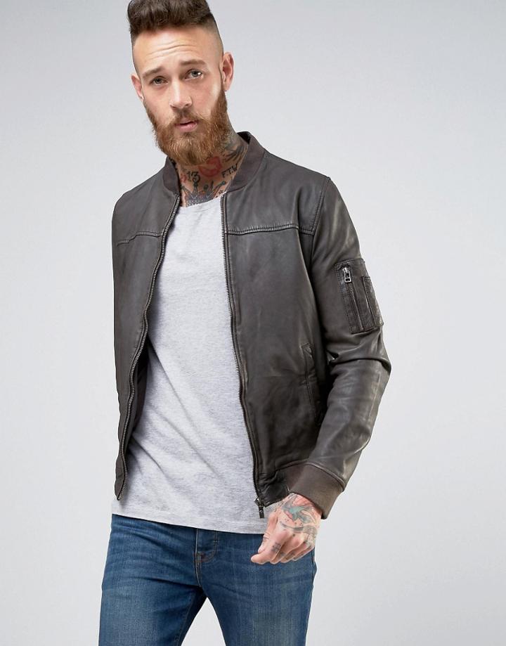 Goosecraft Leather Bomber Jacket In Brown - Brown