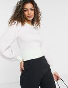 Qed London Puff Sleeve Contrast Trim Sweater In Lilac-purple