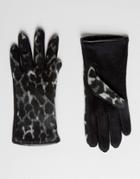 Boardmans Leopard Printed Gloves - Black
