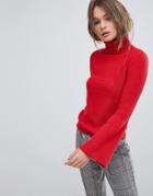 Oasis Fluted Sleeve Roll Neck Sweater - Red