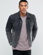 Asos Slim Denim Jacket In Black Ombre - Black