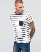 Blend Breton Stripe Pocket T-shirt Blue Nights - White