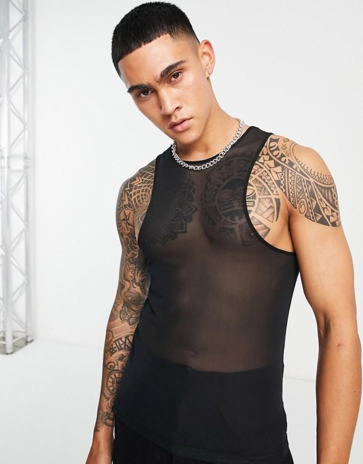 Asos Design Muscle Racer Back Tank Top In Black Mesh