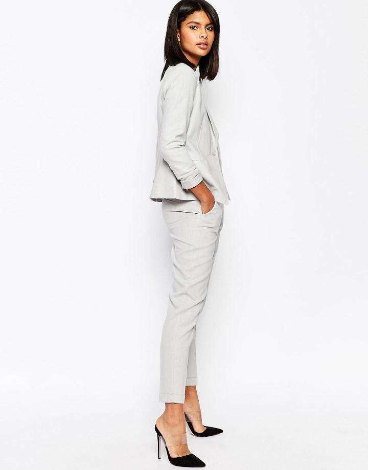 Asos Linen Cigarette Pants With Belt - Silver