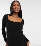 Asos Design Maternity Sweater With Square Neck And Popper Detail In Black
