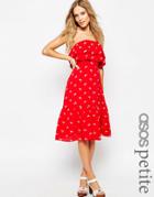 Asos Petite Frill Bandeau Sundress In Print - Red
