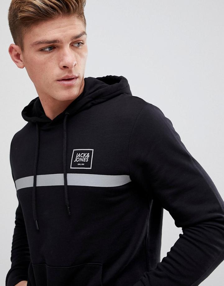 Jack & Jones Core Hoodie With Reflective Stripe - Black