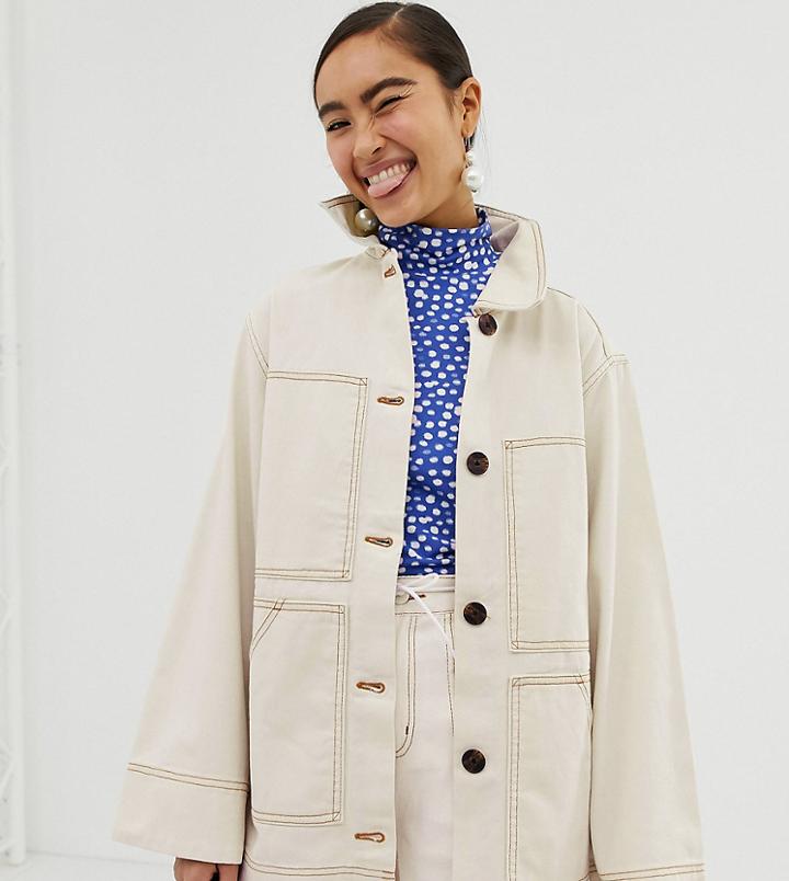 Monki Utility Jacket In Off White