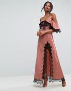 Asos Lace Paneled Cold Shoulder Maxi Dress - Pink
