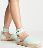 Truffle Collection Wide Fit Espadrille Sandals With Buckle Detail In Sage-green