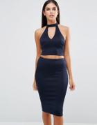 Ax Paris Choker Neck V Neck Crop Top - Navy