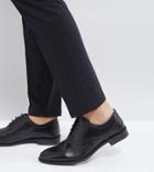 Asos Design Wide Fit Oxford Brogue Shoes In Black Leather - Black
