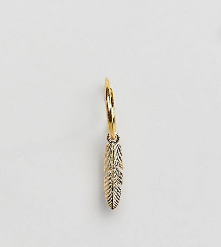 Serge Denimes Ethereal Feather Hoop Earring In Solid Silver With 14k Gold Plating - Gold