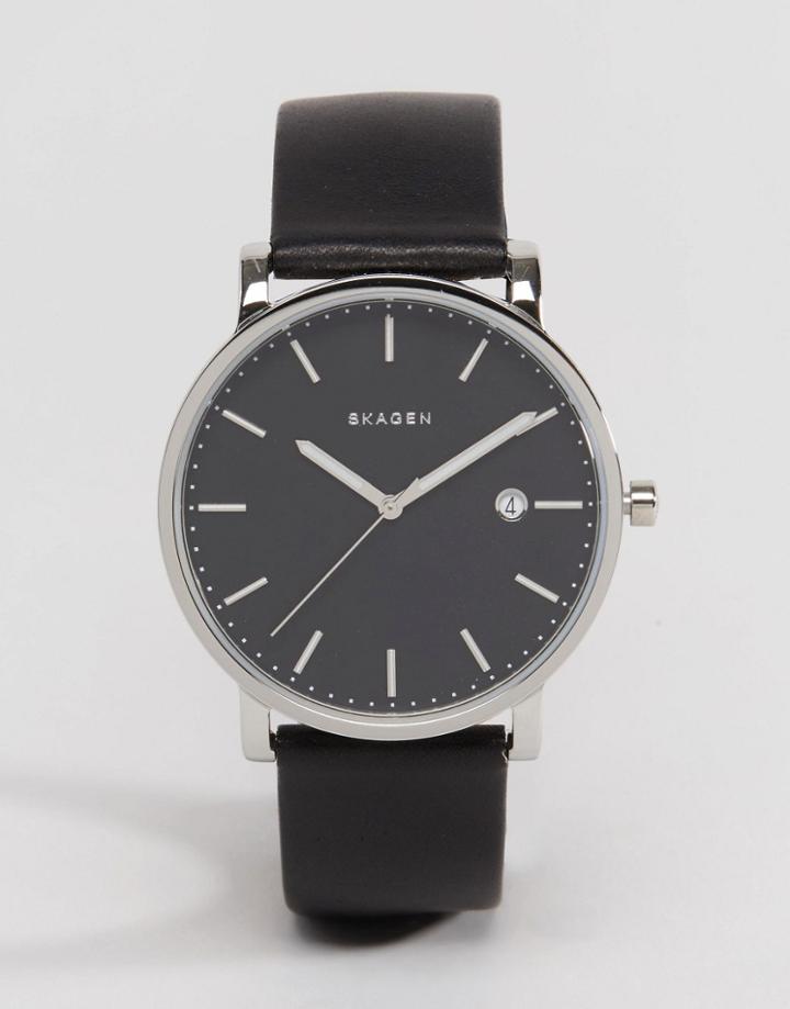 Skagen Hagen Quartz Leather Watch In Black 40mm - Black