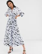 Gestuz Aylin Wrap Blouse With Frill Detail In Abstract Ripple Print - Blue