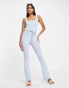 Miss Selfridge Scoop Neck Rib Tie Waist Jumpsuit-neutral