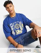 Asos Design Oversized T-shirt In Deep Blue With Chicago City Print-navy