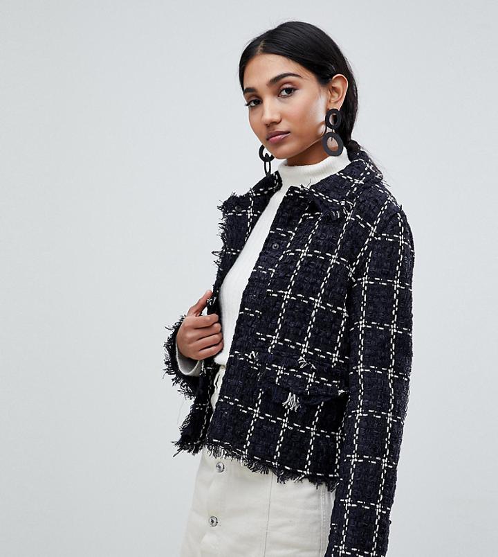 Warehouse Blazer With Raw Edge In Black Tweed - Multi