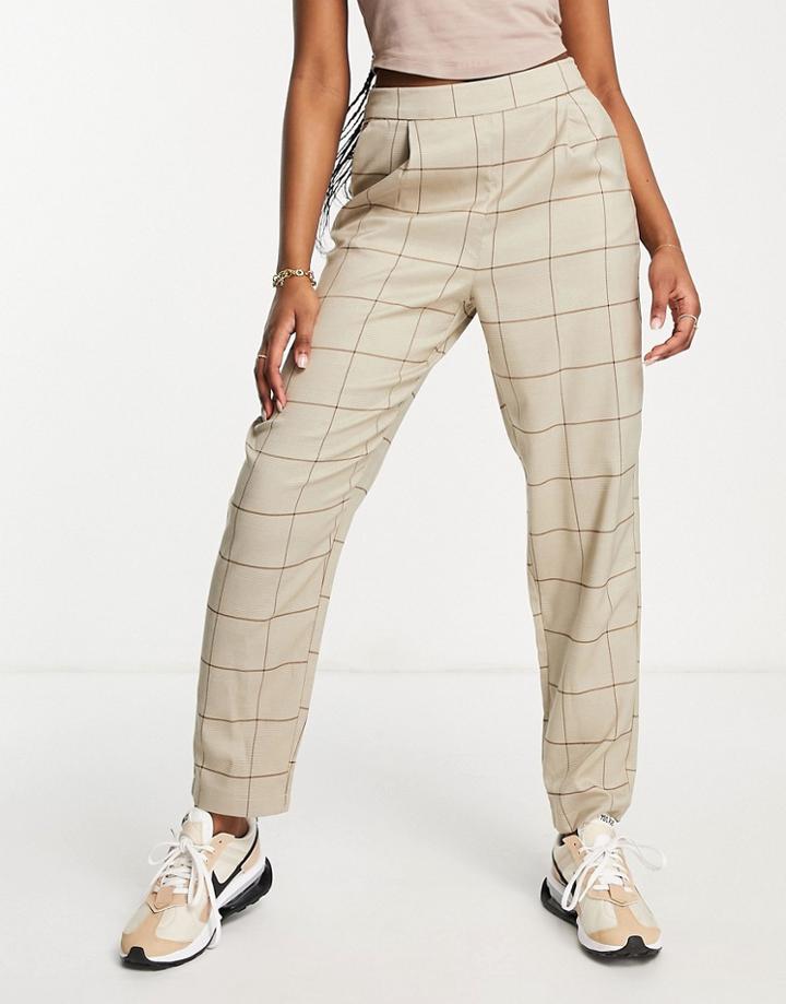 Vila High Waisted Tailored Pants In Brown Check