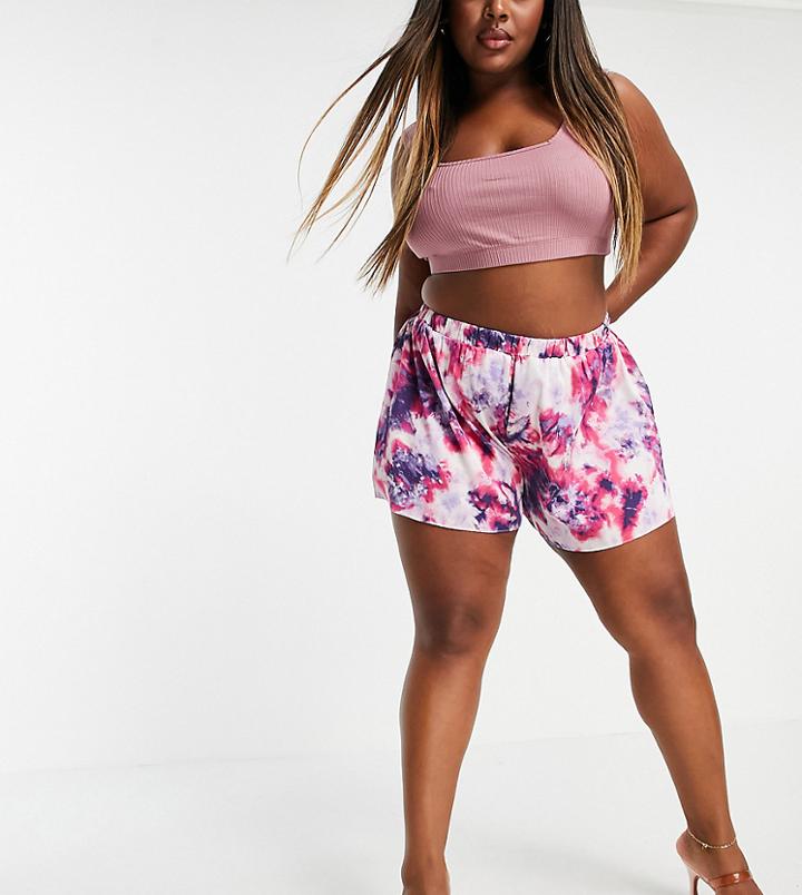 In The Style Plus X Billie Faiers Floaty Pleated Shorts In Pink Tie Dye-multi